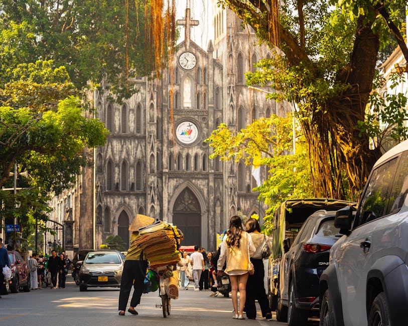 French Colonial Architecture Hanoi: Historic Buildings (2026) 3 Vibrant street scene with St. Joseph's Cathedral Hanoi