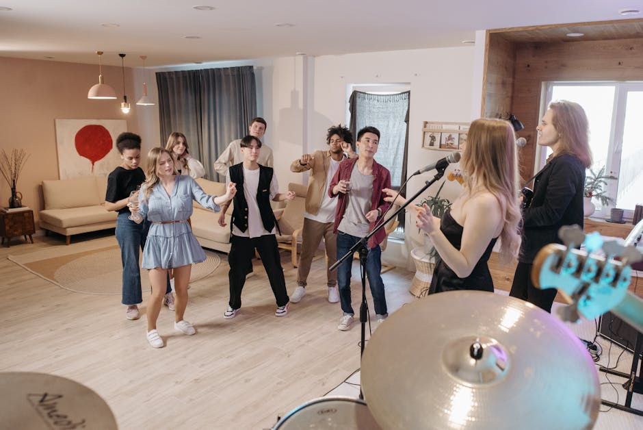 Indoor home party with people enjoying