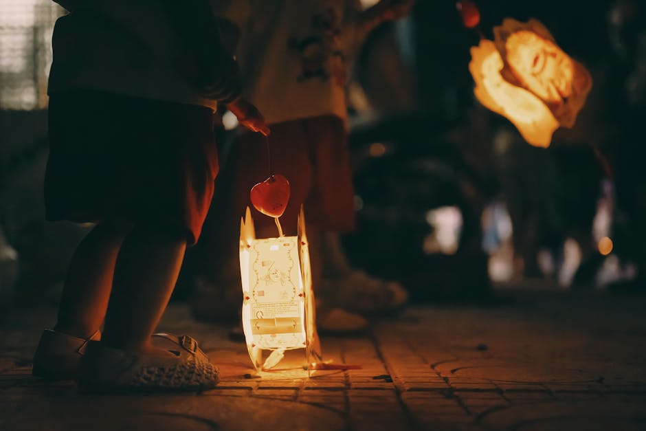 Children with lanterns at night festival