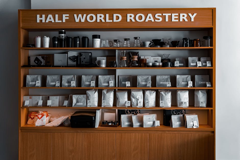 Hanoi Specialty Coffee Shops: Craft Coffee (2026) 2 Organized coffee roastery shelf